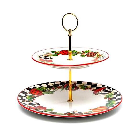 NEW Mackenzie Childs Deck the Halls Two Tier Holiday Sweet Stand - Picture 1 of 3